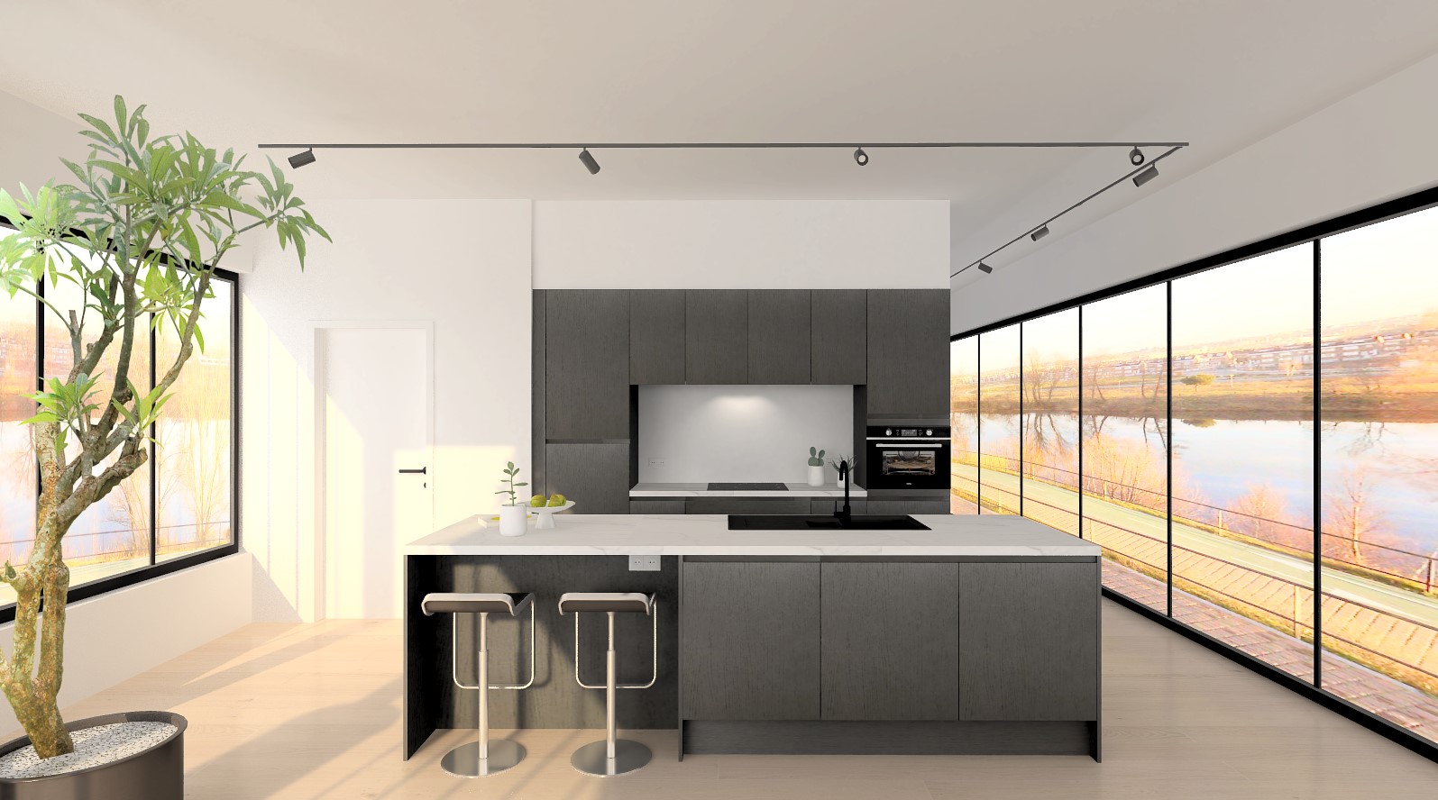 3D keukenontwerp render projectkeuken